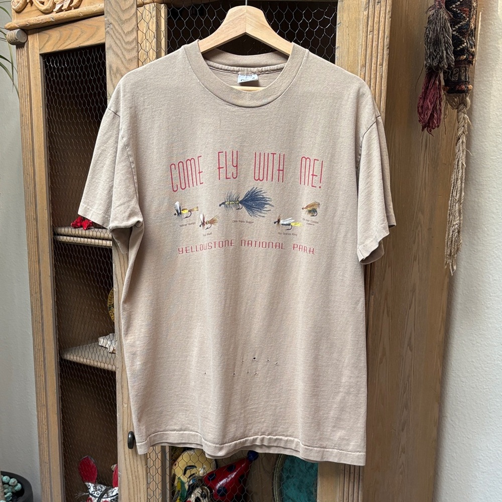 Vintage Fly Fishing Come Fly with Me Yellowstone National Park T-Shirt